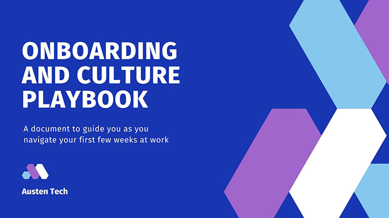 blue and purple onboarding company playbook presentation template