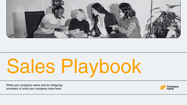 company playbook presentation template with orange accents