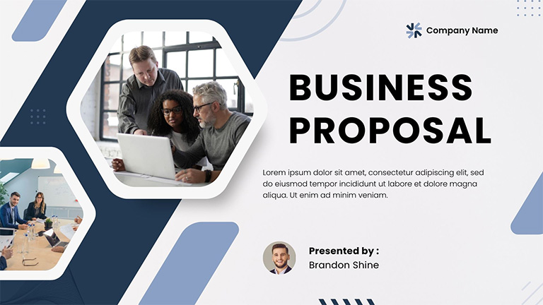 blue abstract and typographic business plan presentation