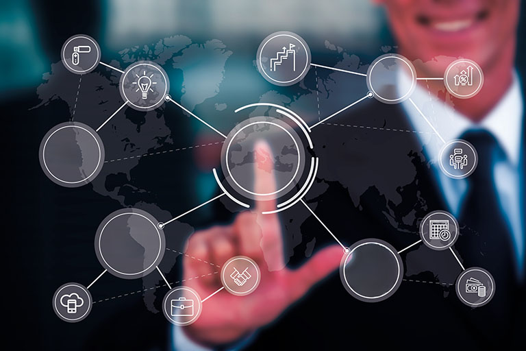 digital engagement concept with businessman using virtual interface