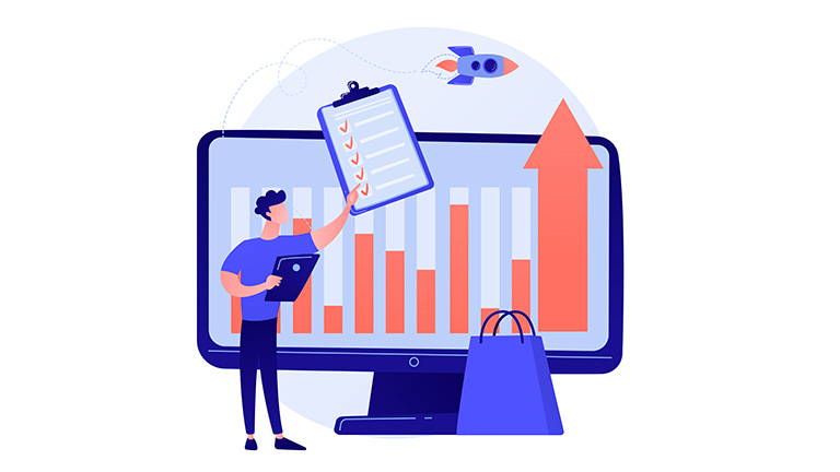 digital engagement and e-commerce analytics with upward growth chart