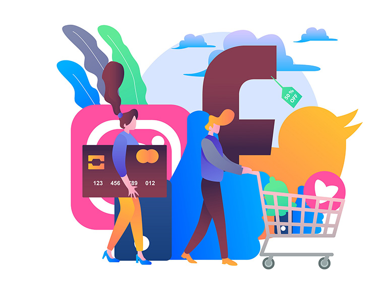graphic symbolizing retail marketing customers while shopping
