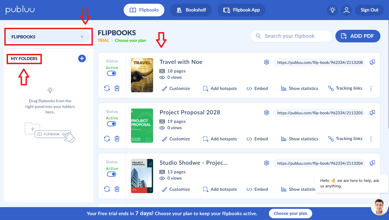 my folders section in the flipbook maker