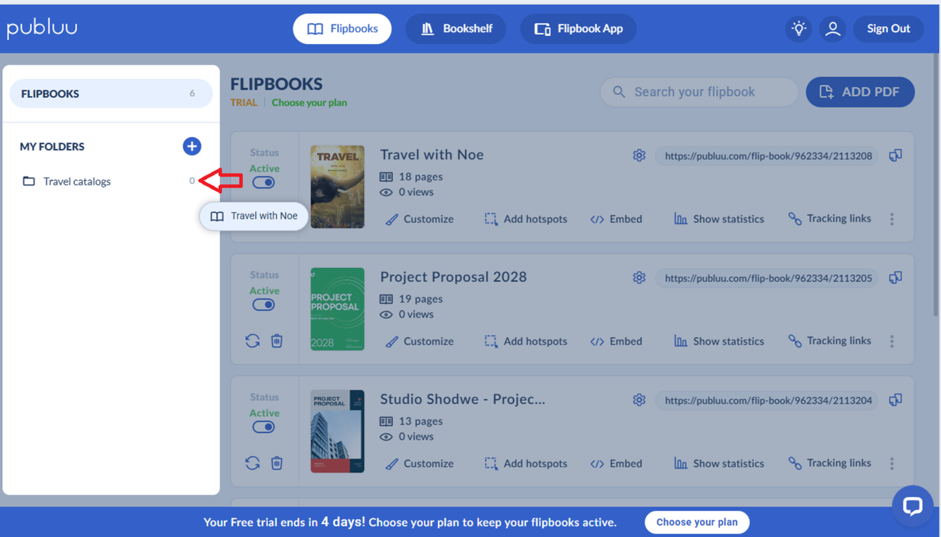adding a flipbook to the folder in the flipbook maker