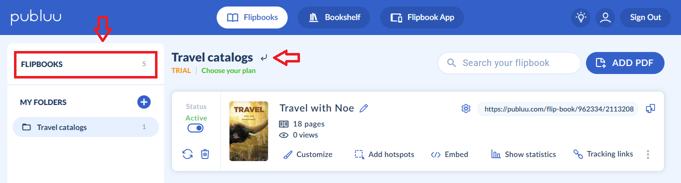 returning to the main list of uploaded flipbooks in the flipbook maker