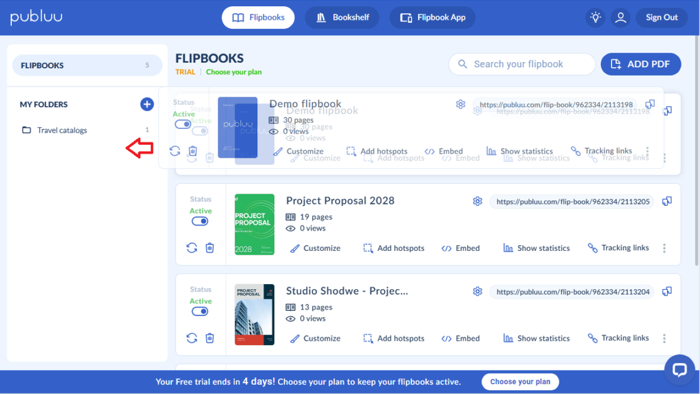 adding another flipbook to the folder in the flipbook maker