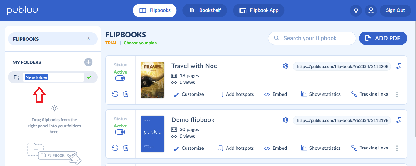 name of the new folder in the flipbook maker