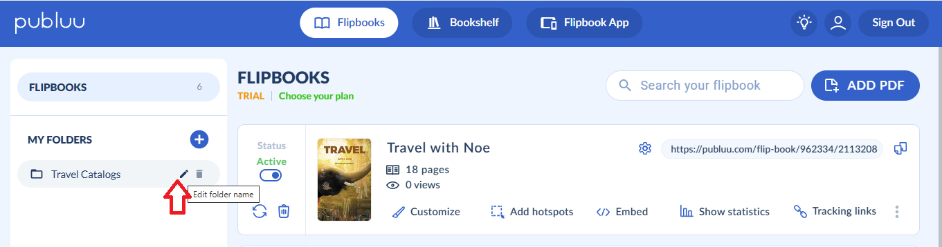 editing the folder name in the flipbook maker