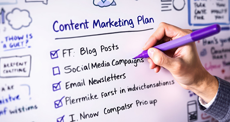 content marketing plan checklist on a whiteboard