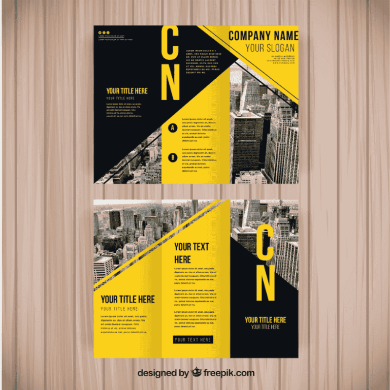 yellow and black city trifold marketing brochure template