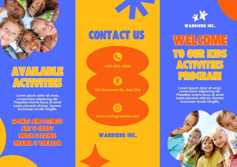 kids activities program marketing brochure template
