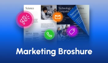 marketing brochure design with colorful icons