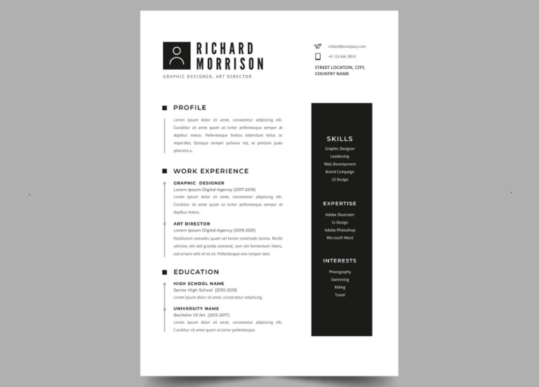 black and white resume template