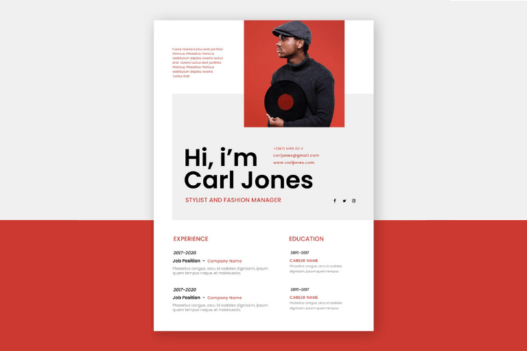 red and white resume template