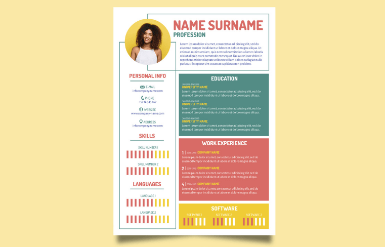 bright multicolor boxes resume template