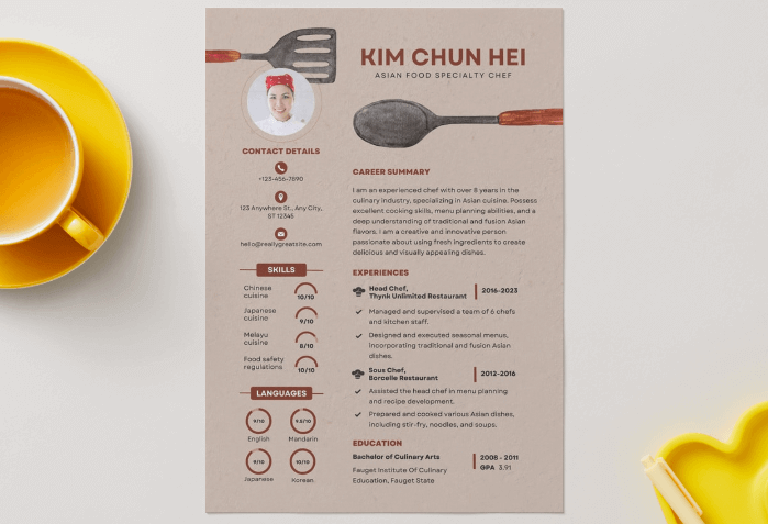 culinary themed professional resume template