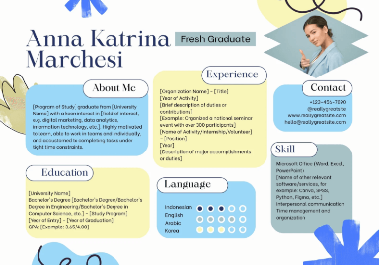 colorful fresh graduate resume template