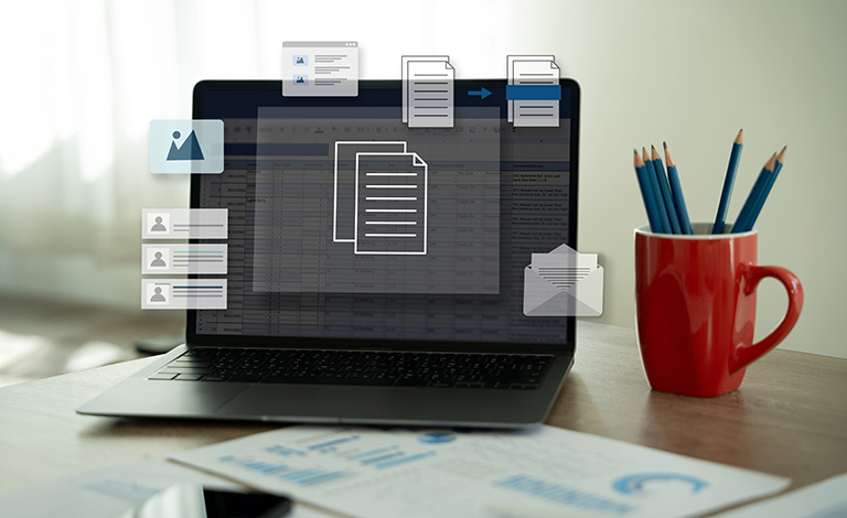 pdf file management on laptop workspace