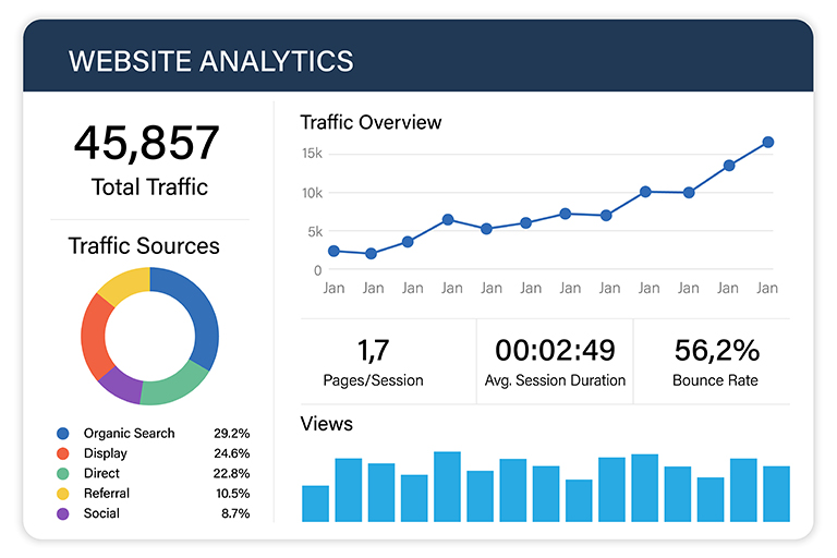 website traffic chart showing different traffic sources