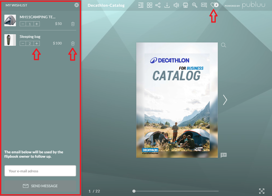 wunschlisten panel in einem digitalen flipbook
