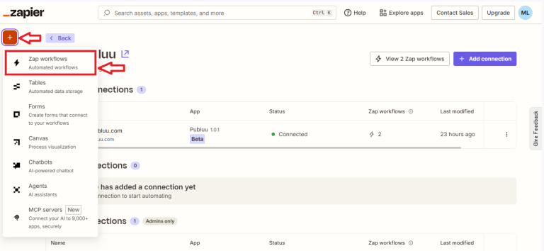 new zap creation in zapier interface