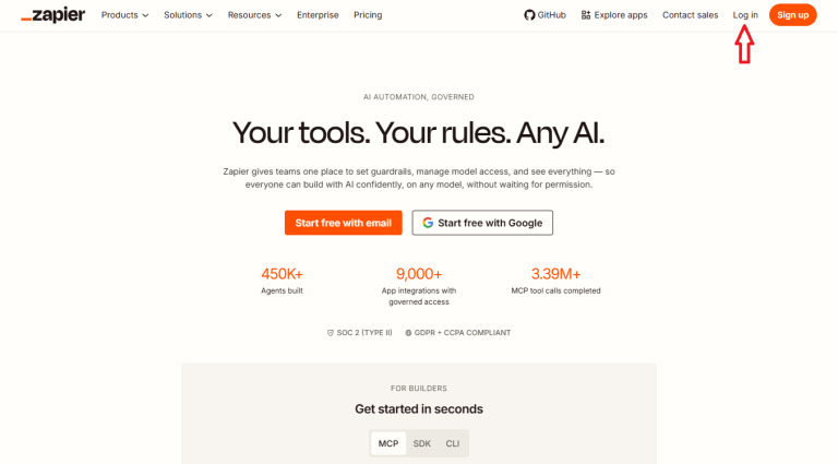 login button in zapier interface