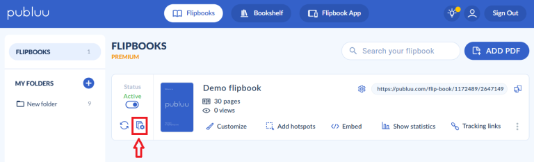 Clicca sull'icona Organizza Pagine icona organizza pagine nel dashboard di publuu