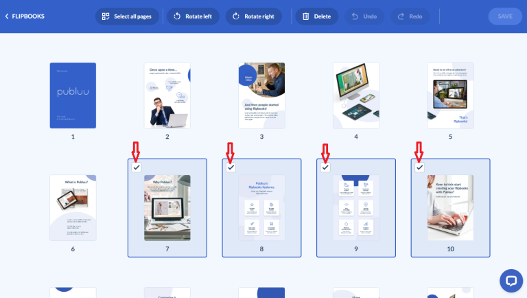 Seleziona le pagine da modificare selezione pagine flipbook da modificare